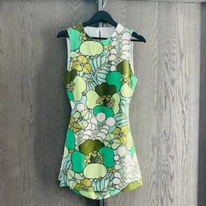 Zara Sheath Mini Dress Green Blue Mock Neck